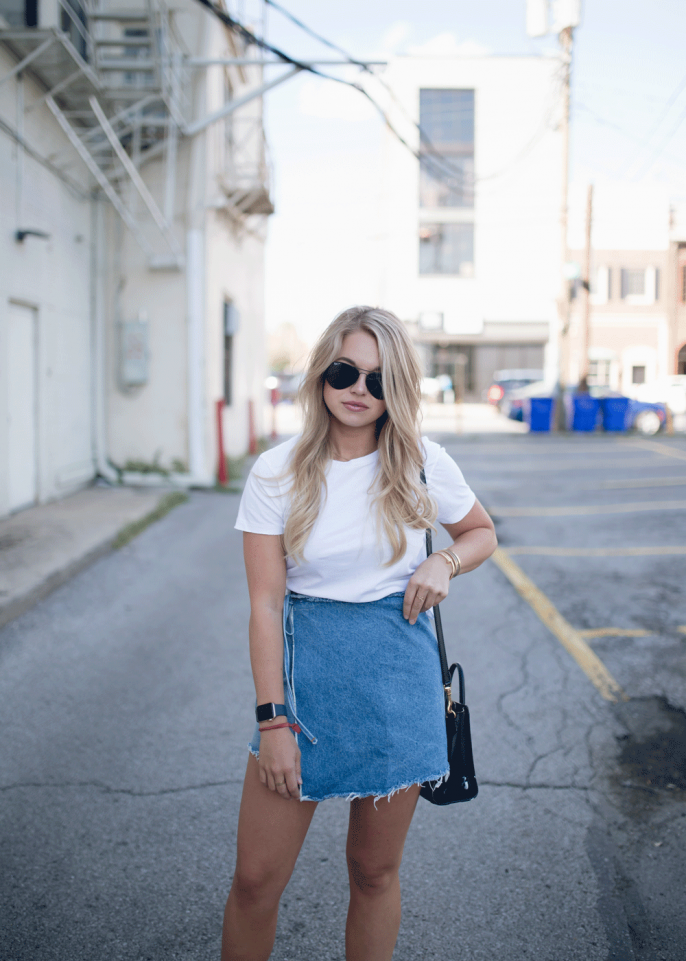 Denim Wrap Skirt + Platform Espadrille Sneakers | Maddie Duff