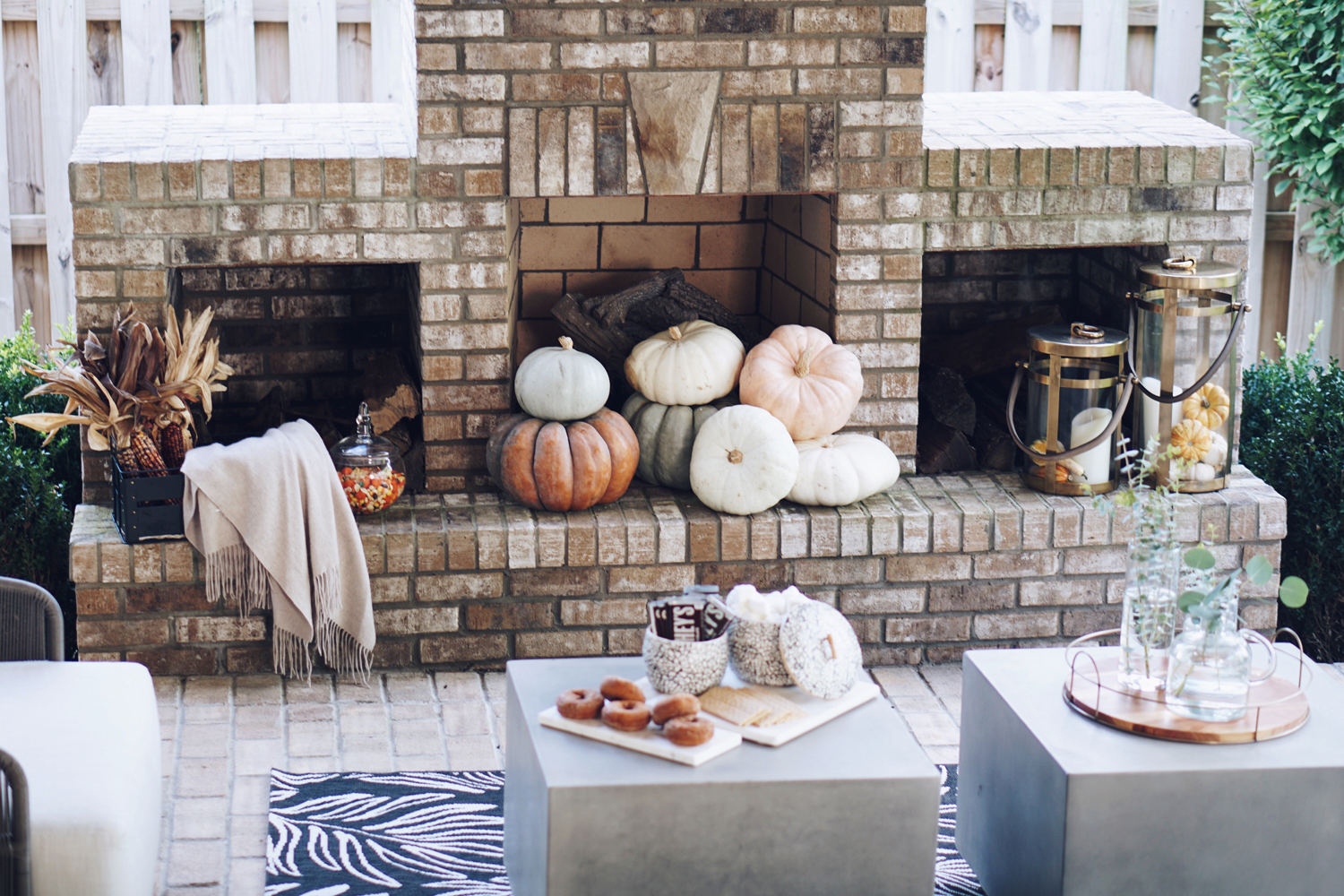Fall Outdoor Decor Patio and Fireplace Maddie Duff